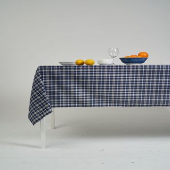 ผ้าปูโต๊ะ ผ้าคลุมโต๊ะ สี Blue Gingham ขนาด 130 x 145 cm